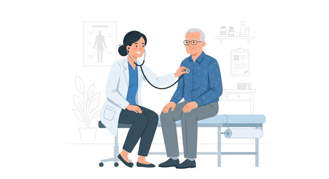 Female Doctor Examining Senior Patient with Stethoscope in Clinic