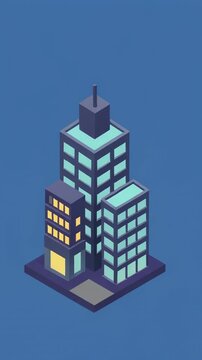 Isometric Building Animation with Expanding Lights and Subtle Eye Reveal During Night Cycle