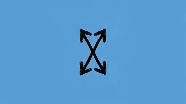 Measuring arrows expanding and contracting on a blue and black striped background representing growth and scaling