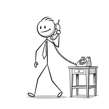 stick figure talking on old phone.