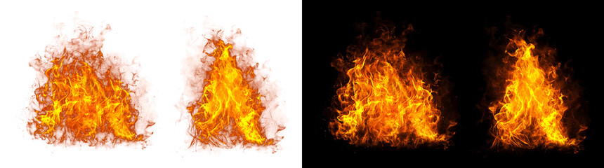 Fototapeta premium Fire flame realistic burning campfire blaze for design use in PNG, Transparent and Black Background Versions for creative work