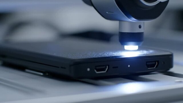 Microscope Inspecting Smartphone USB Ports For Advanced Technology Quality Control Inspection