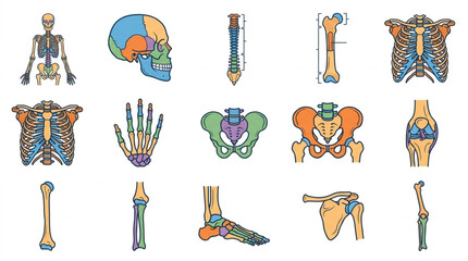 Collection of Human Skeletal System Anatomy Illustrations. © Luffy