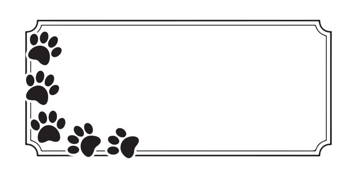 Elegant rectangle border frame with cute animal paw prints silhouettes for pet related designs.