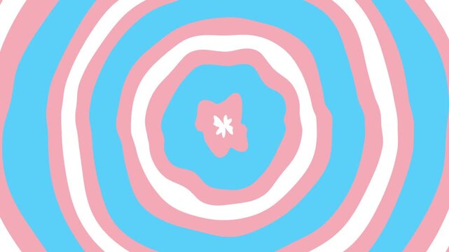 Kaleidoscopic abstract background turbulent . Seamless hypnotic trippy psychedelic animation a white, pink and light blue geometric backdrop