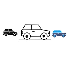 Fototapeta premium Automotive Vehicle Stroke Icon Collection. Featuring SUV, Auto, and Transport Symbols. Editable Line Art and Silhouette Icon Set