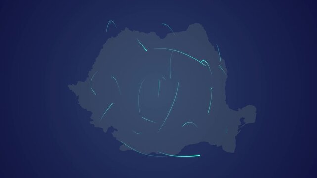 Romania Map with Luminous Digital Network, Innovation, Telecommunications and Global Connectivity Background