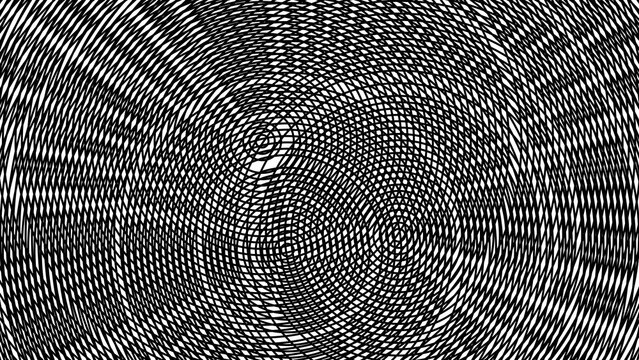 Hypnotic moire pattern vector, monochrome optical illusion texture, black and white geometric ripple background, trippy psychedelic line art isolated on White Background
