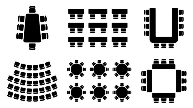 Seating Icons Vector Set for Floor Plans, Event Layouts, Furniture Arrangement and Interior Design