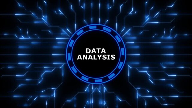 Glowing data analysis concept with futuristic circuitry and digital visualization display,4k animation motion graphics video. Digital animation.