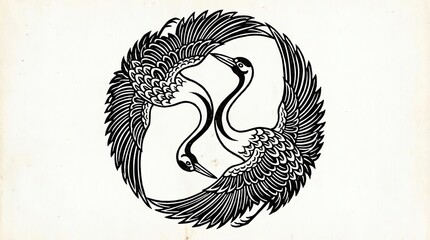 Obraz premium Circular black and white crane bird illustration