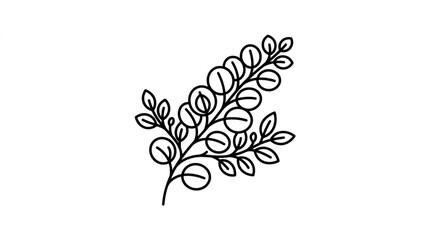 Delicate line drawing of a eucalyptus branch with leaves. © mzaim