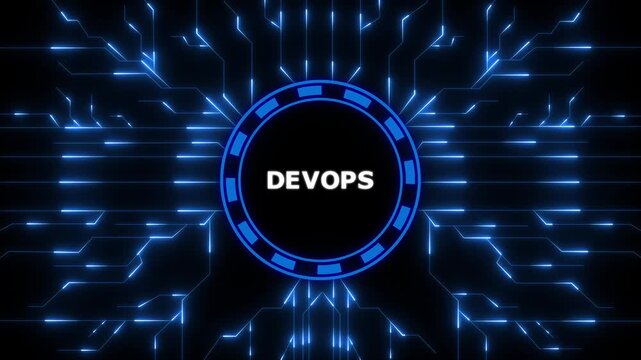 Futuristic digital devops concept featuring circuit board and technological connections, 4k animation motion graphics video.digital animation video.