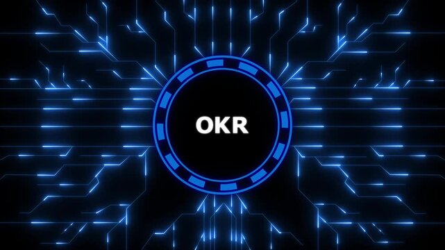 OKR Objectives key results.Business, Technology,Internet and network concept.Digital Data moving on Circuit Board and CPU.Computer Processing and organizing data.digital animation video.
