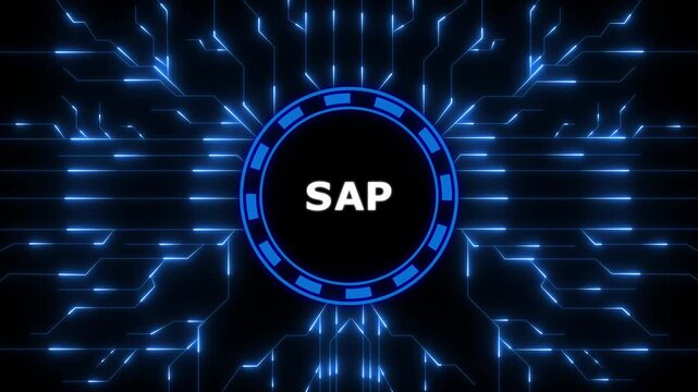 Sap technology logo with futuristic circuit board and digital data concept, 4k animation motion graphics. digital animation video.