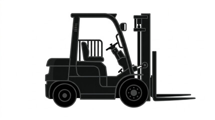 Naklejka premium Black silhouette of a forklift truck on a white background.