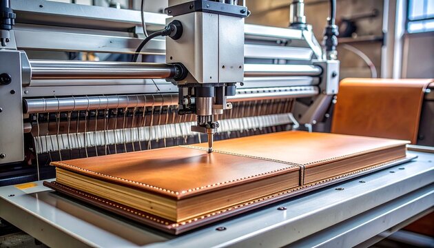 Industrial CNC milling machine cutting metal block in workshop.
