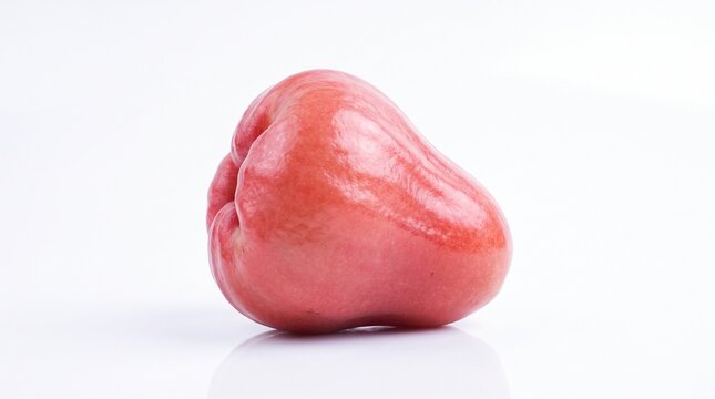Single Red Rose Apple Fruit Isolated on White Background with Reflection