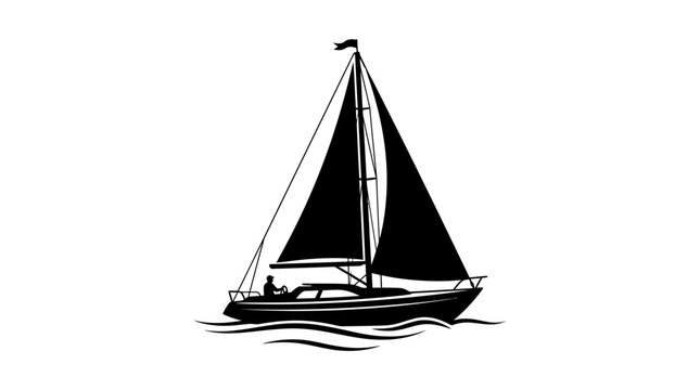 Helloween Vintage sailboat silhouette vector, nautical sailing yacht icon on water, black and white maritime vessel illustration for marine logos and travel branding vector