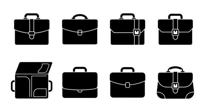 Business Briefcase Icons Set, Professional Attache Case Vector Collection, Corporate Luggage Symbols for Travel and Work
