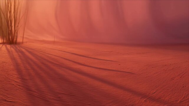 Botanical shadow overlay desert sand dune wall texture with warm sunset light and grass silhouette, abstract soft nature background creating calm peaceful dreamy feminine romantic minimal atmosphere