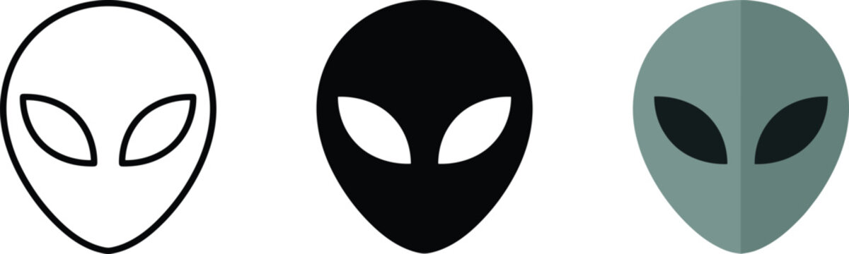 Set of three alien head icons in different styles