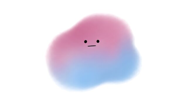 A cute blob with a neutral expression, transitioning from pink to blue.