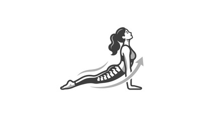 Fototapeta premium A woman performing the upward facing dog yoga pose with an arrow indicating movement.