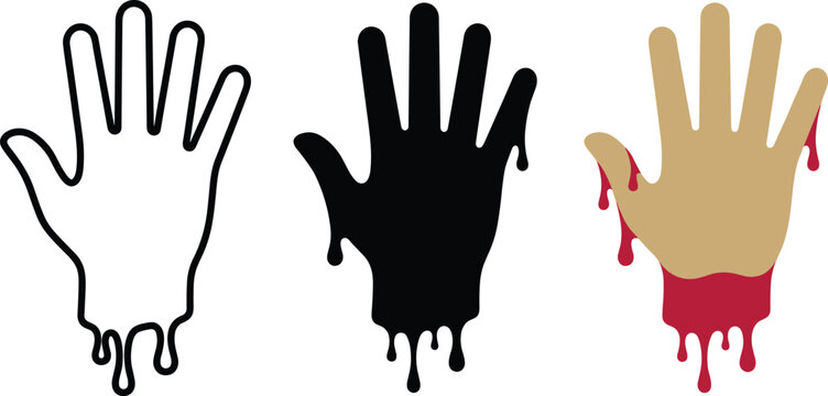 Set of three hand silhouettes with dripping effect