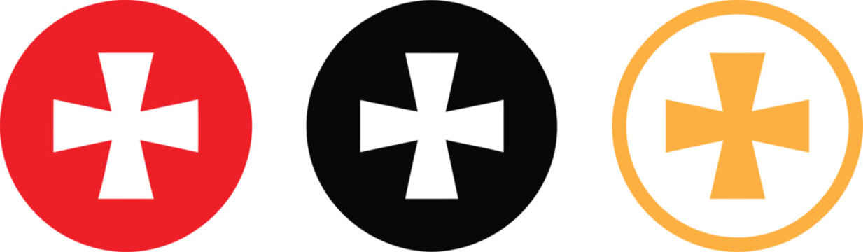 Three different colored masonic cross symbols in circles vector illustration.