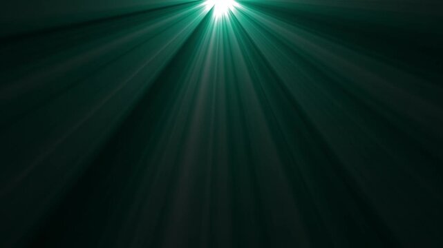 cine Lens Flare Light Rays Shining Downward on Black Background Cinematic Green Spotlight Volumetric Light Beams Motion Graphic