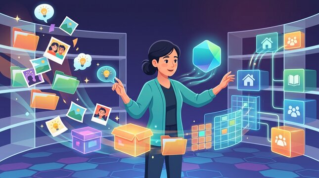Digital Memory Organization with AI Assistant &ndash; Educational Technology Concept