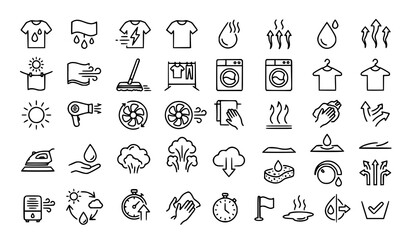 Naklejka premium Wet to Dry Evaporation and Quick Dry Outline Icons Collection Vector