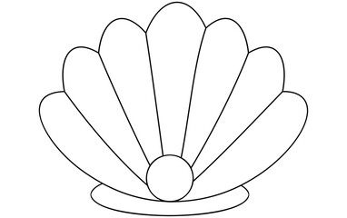 Pearl seashell contour template vector item. Line art bivalve shell graphic © Euler