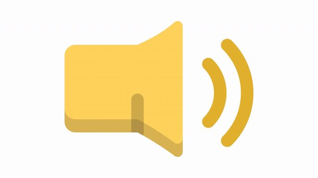 Animated yellow speaker icon with sound waves appearing to indicate the volume or currently playing audio, 4k transparent background. Perfect for multimedia, UI design, and voice control concepts.