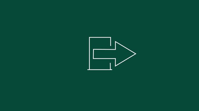 white Animated line art exit icon with arrow on dark cine background