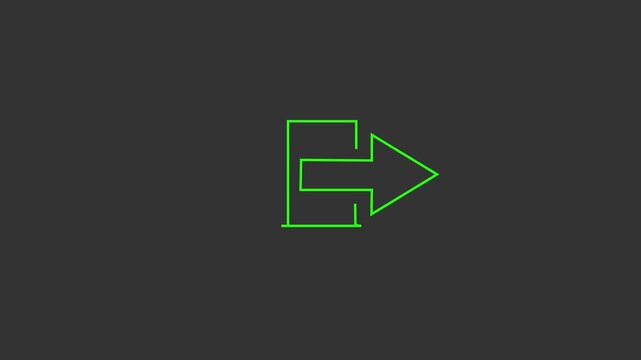green Animated line art exit icon with arrow on dark white background