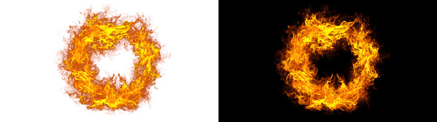 Fototapeta premium Fire circle ring with realistic orange flame border and blaze smoke structures for dynamic cinematic overlay templates providing PNG, Transparent and Black Background Versions to users