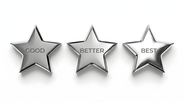 Good, better, best silver stars isolated on white background