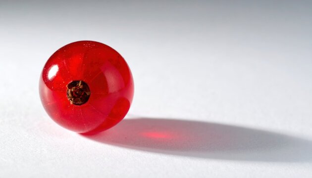 A single fresh red currant berry casting a soft studio shadow