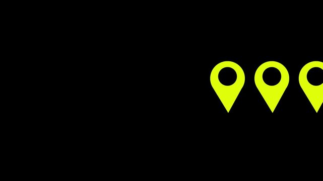 yellow Grid Pattern of Animated Map Location Pin Icons on Dark Background ,GPS Location Marker Pin Pattern Loop Motion Graphic Background