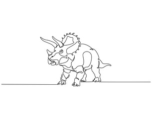Continuous one line drawing of triceratops animal. One line drawing illustration of triceratop dinosaur. Dinosaur, prehistorical animal concept single line. Editable outline © TiyoSakhi