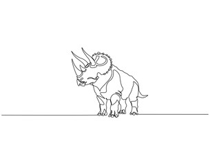 Continuous one line drawing of triceratops animal. One line drawing illustration of triceratop dinosaur. Dinosaur, prehistorical animal concept single line. Editable outline © TiyoSakhi