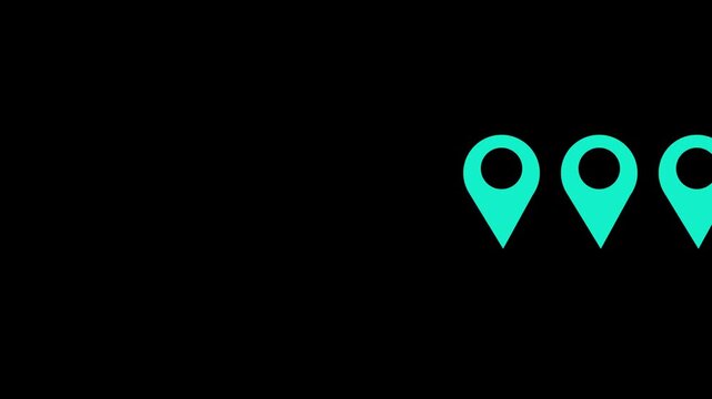 sine Grid Pattern of Animated Map Location Pin Icons on Dark Background ,GPS Location Marker Pin Pattern Loop Motion Graphic Background