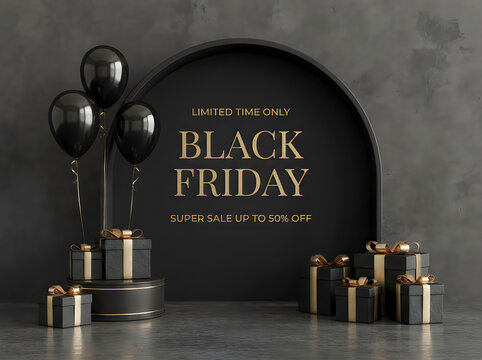 Black friday sale announcement luxury gifts discounts up to 50 off