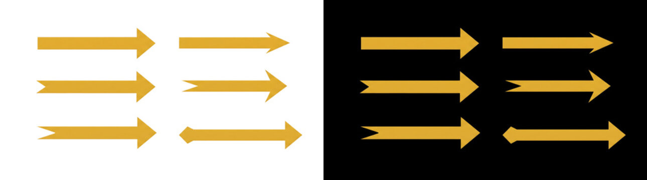 Arrows collection with yellow minimalist pointer shapes for UI and website navigational layout designs including PNG, Transparent and Black Background Versions options