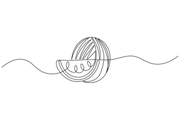Obraz premium Watermelon fruit continuous one line drawing in a minimalist outline vector style 