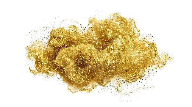 Golden glitter sparkles on white background.