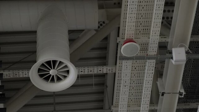 Industrial HVAC ventilation duct and ceiling air diffuser in modern commercial building, climate control, air circulation and engineering infrastructure