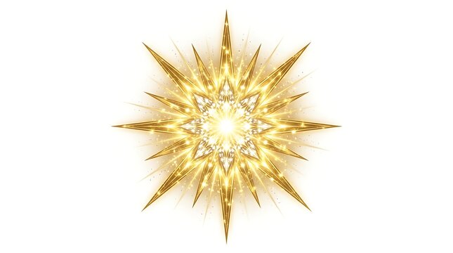 Golden starburst light effect isolated.